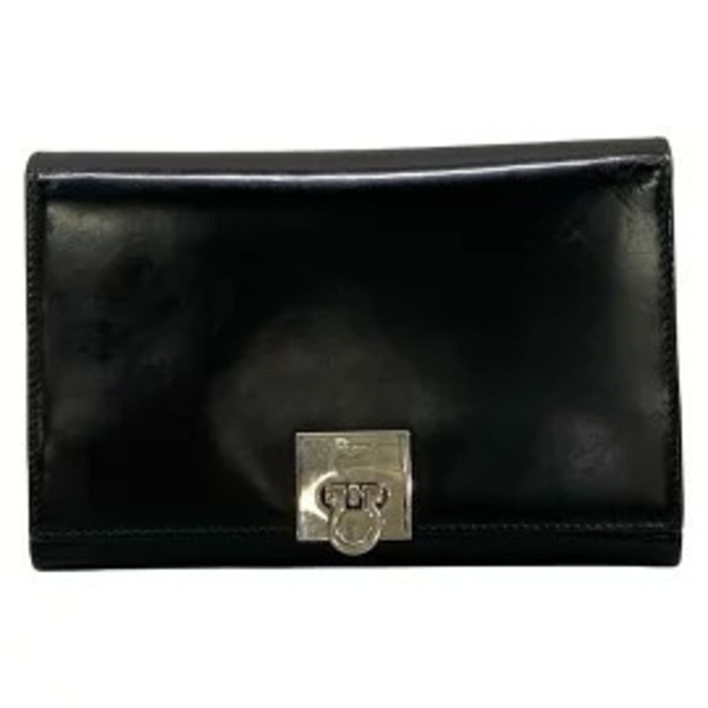 Salvatore Ferragamo Salvatore Gancini Bi fold Wallet Black Leather